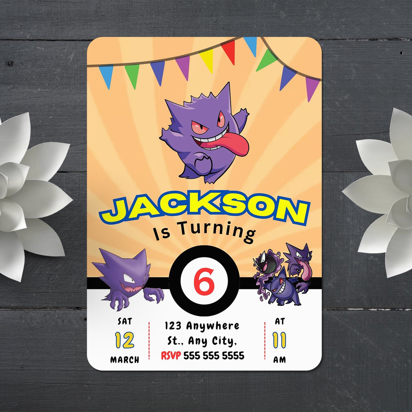 Gengar Pokemon Birthday Party Invitation Template - CreativeRino