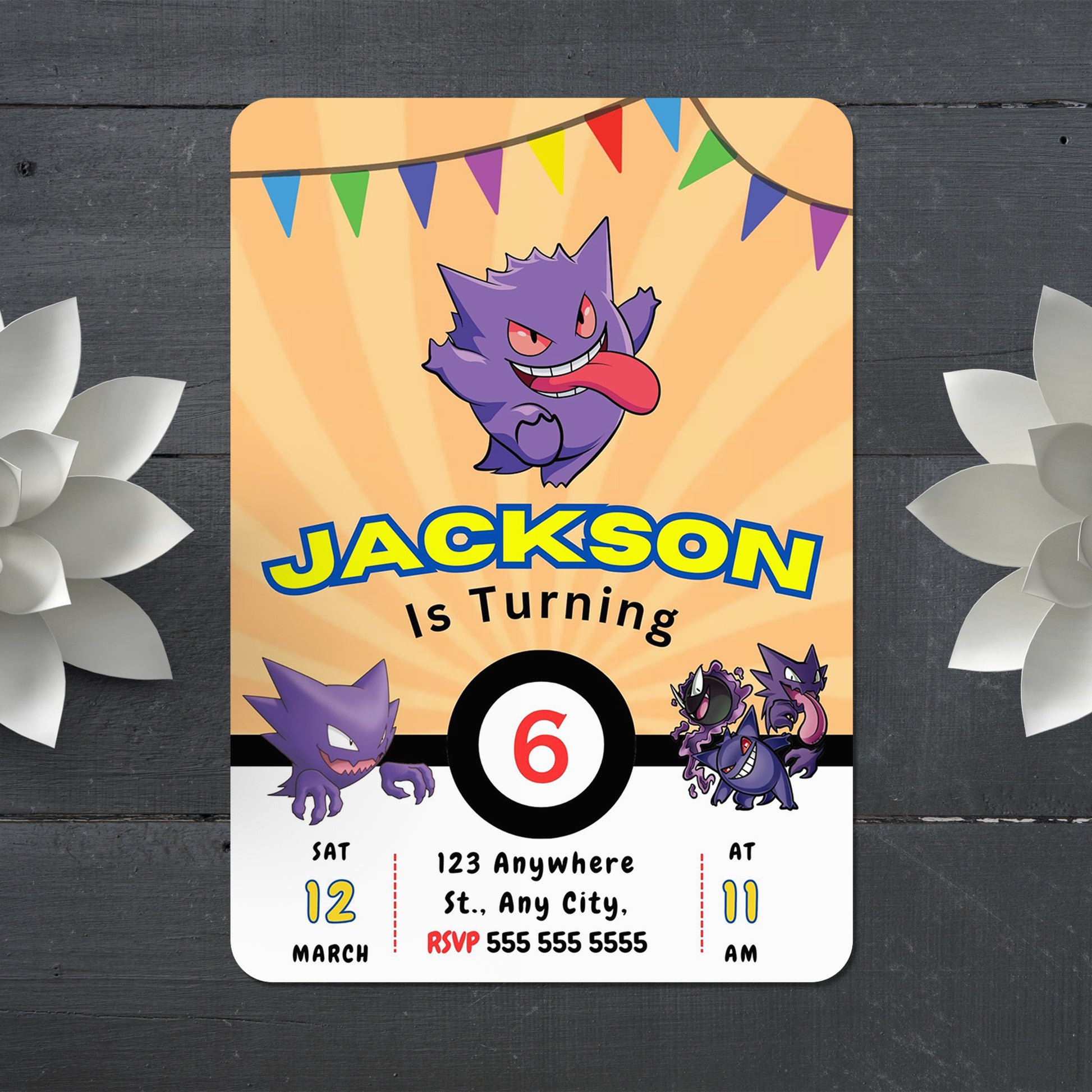 Gengar Pokemon Birthday Party Invitation Template - CreativeRino