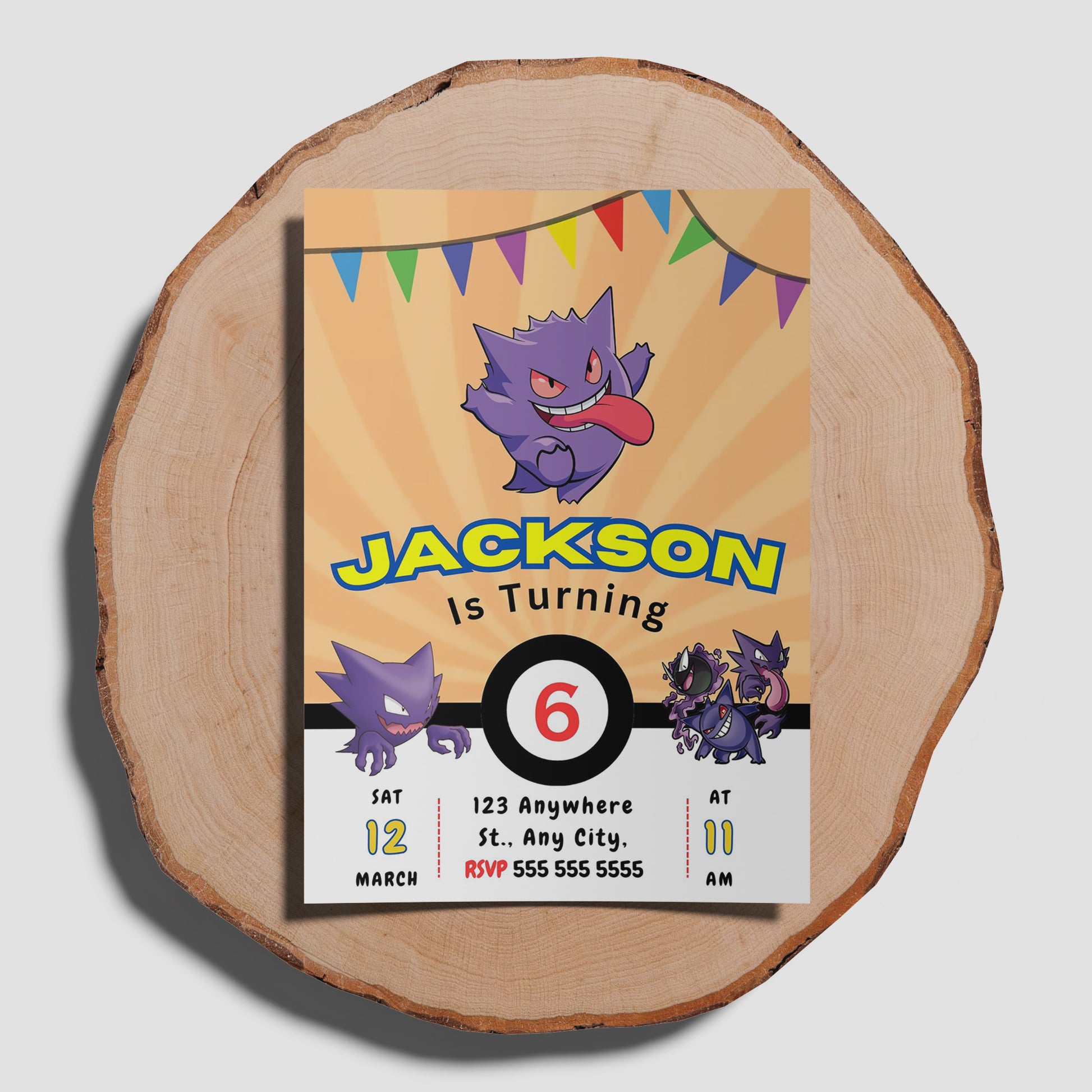 Gengar Pokemon Birthday Party Invitation Template - CreativeRino