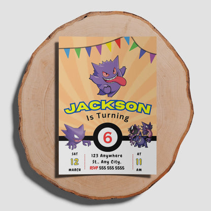 Gengar Pokemon Birthday Party Invitation Template - CreativeRino