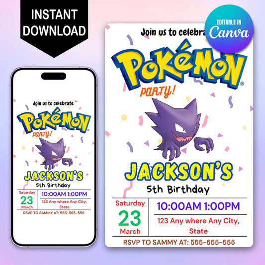 Gengar Birthday Invitation Template | Pokemon Invite - CreativeRino