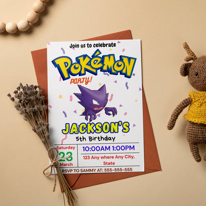 Gengar Birthday Invitation Template | Pokemon Invite - CreativeRino