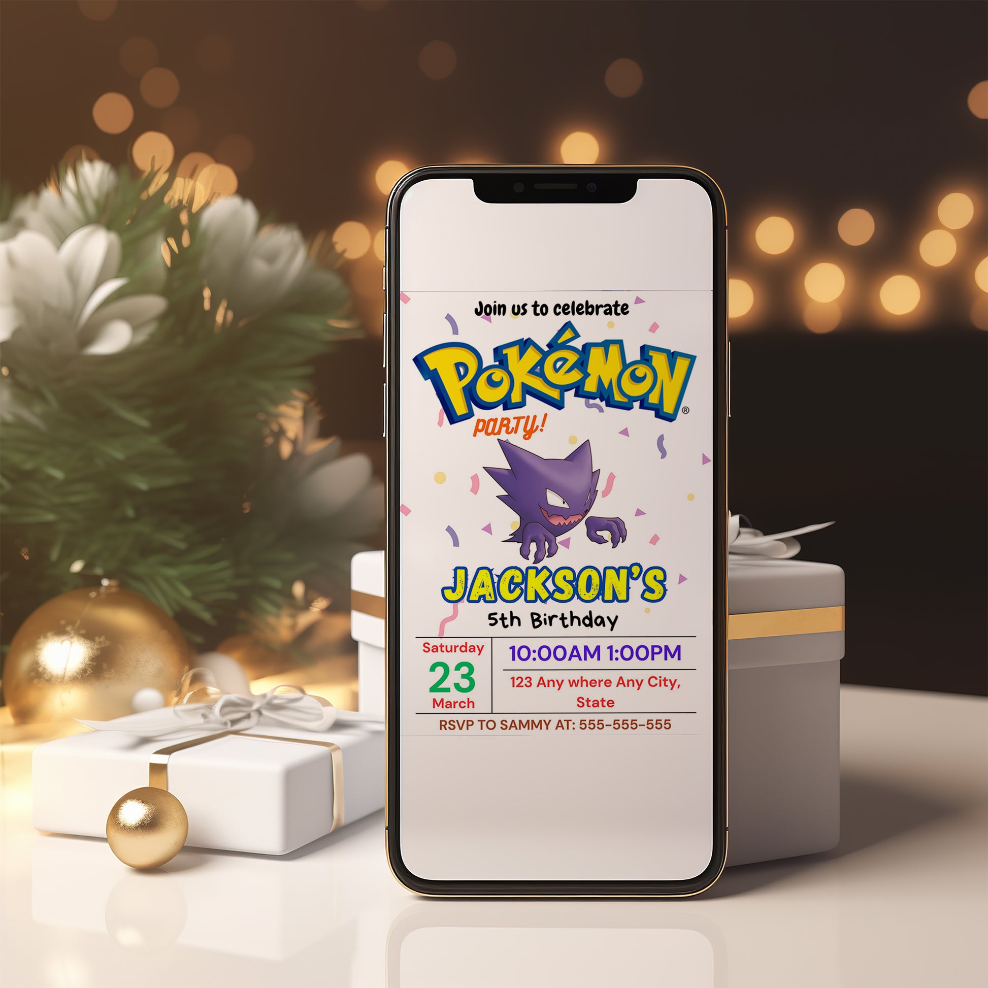 Gengar Birthday Invitation Template | Pokemon Invite - CreativeRino