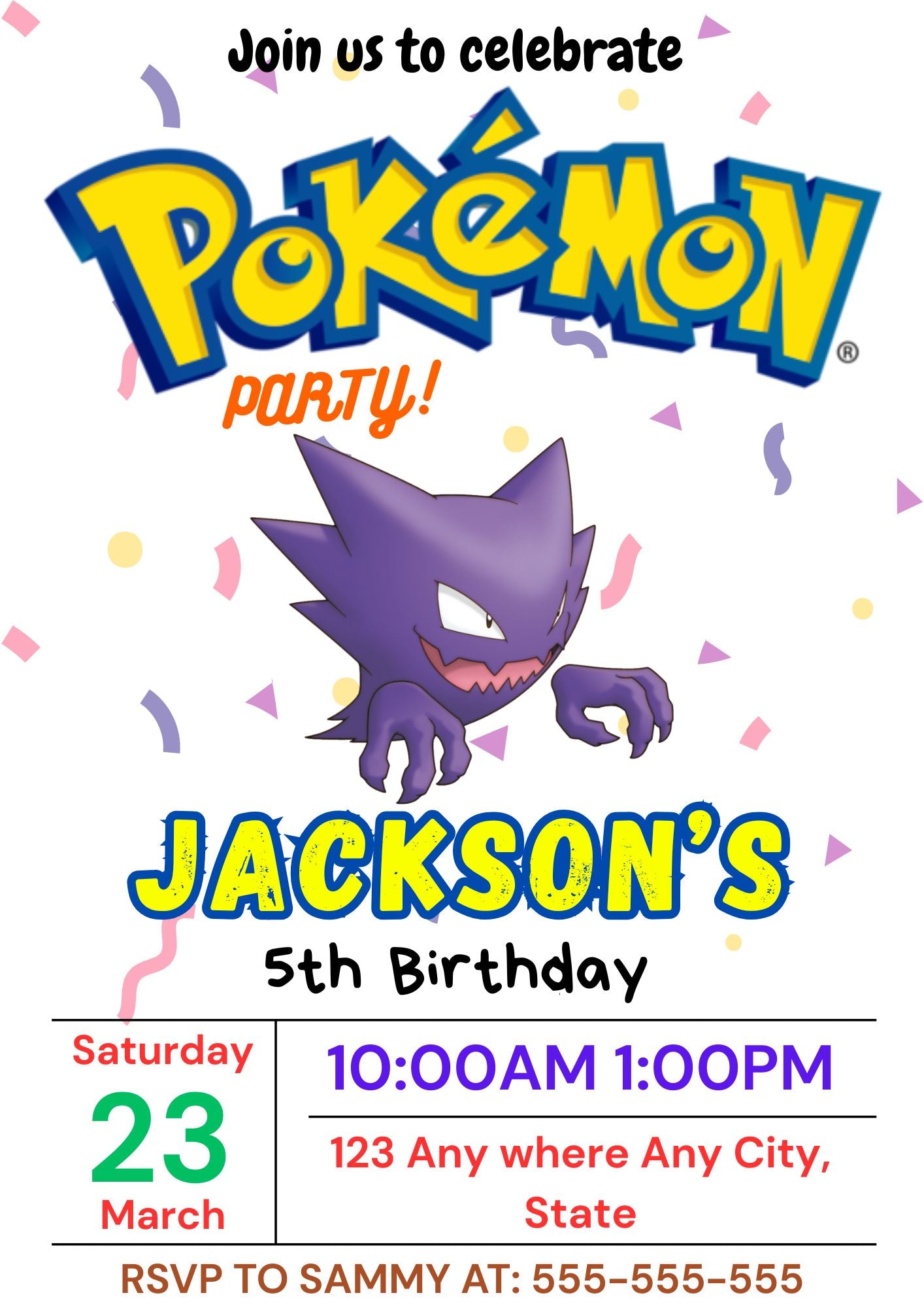 Gengar Birthday Invitation Template | Pokemon Invite - CreativeRino