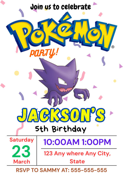 Gengar Birthday Invitation Template | Pokemon Invite - CreativeRino