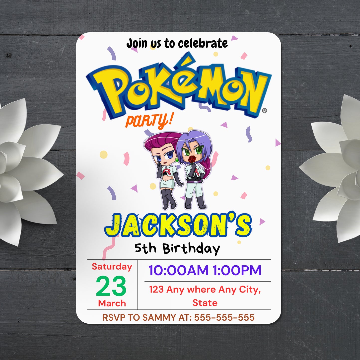Jessie and James Pokemon Birthday Party Invitation Template | Pikachu Invite - CreativeRino