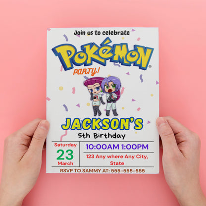 Jessie and James Pokemon Birthday Party Invitation Template | Pikachu Invite - CreativeRino