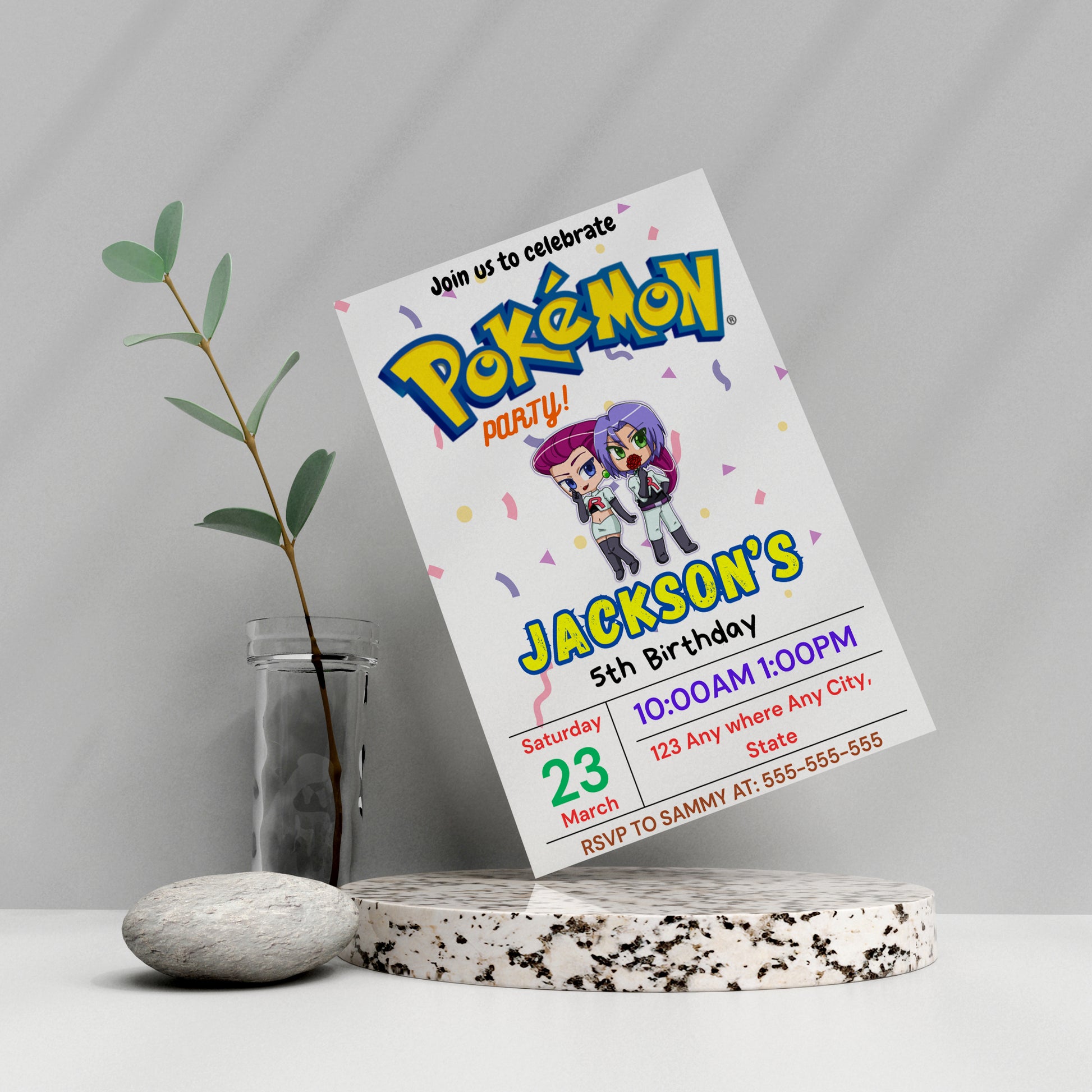 Jessie and James Pokemon Birthday Party Invitation Template | Pikachu Invite - CreativeRino