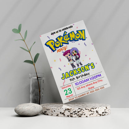 Jessie and James Pokemon Birthday Party Invitation Template | Pikachu Invite - CreativeRino