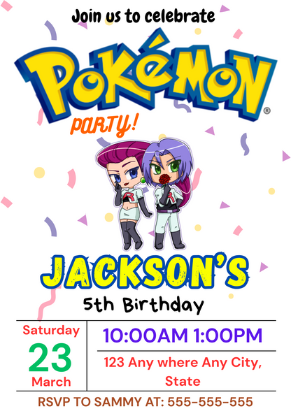 Jessie and James Pokemon Birthday Party Invitation Template | Pikachu Invite - CreativeRino