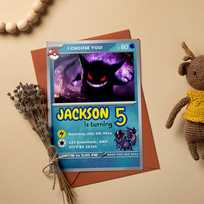 Gengar Invitation Template | Pokemon Card Birthday Invite - CreativeRino