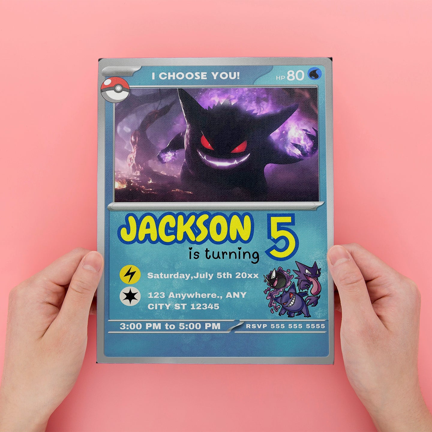 Gengar Invitation Template | Pokemon Card Birthday Invite - CreativeRino