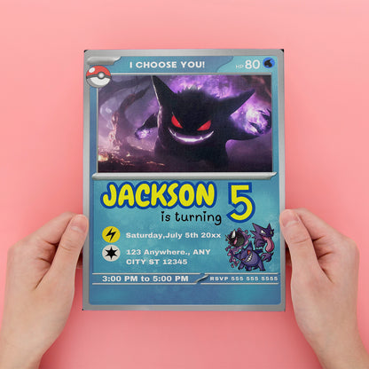 Gengar Invitation Template | Pokemon Card Birthday Invite - CreativeRino