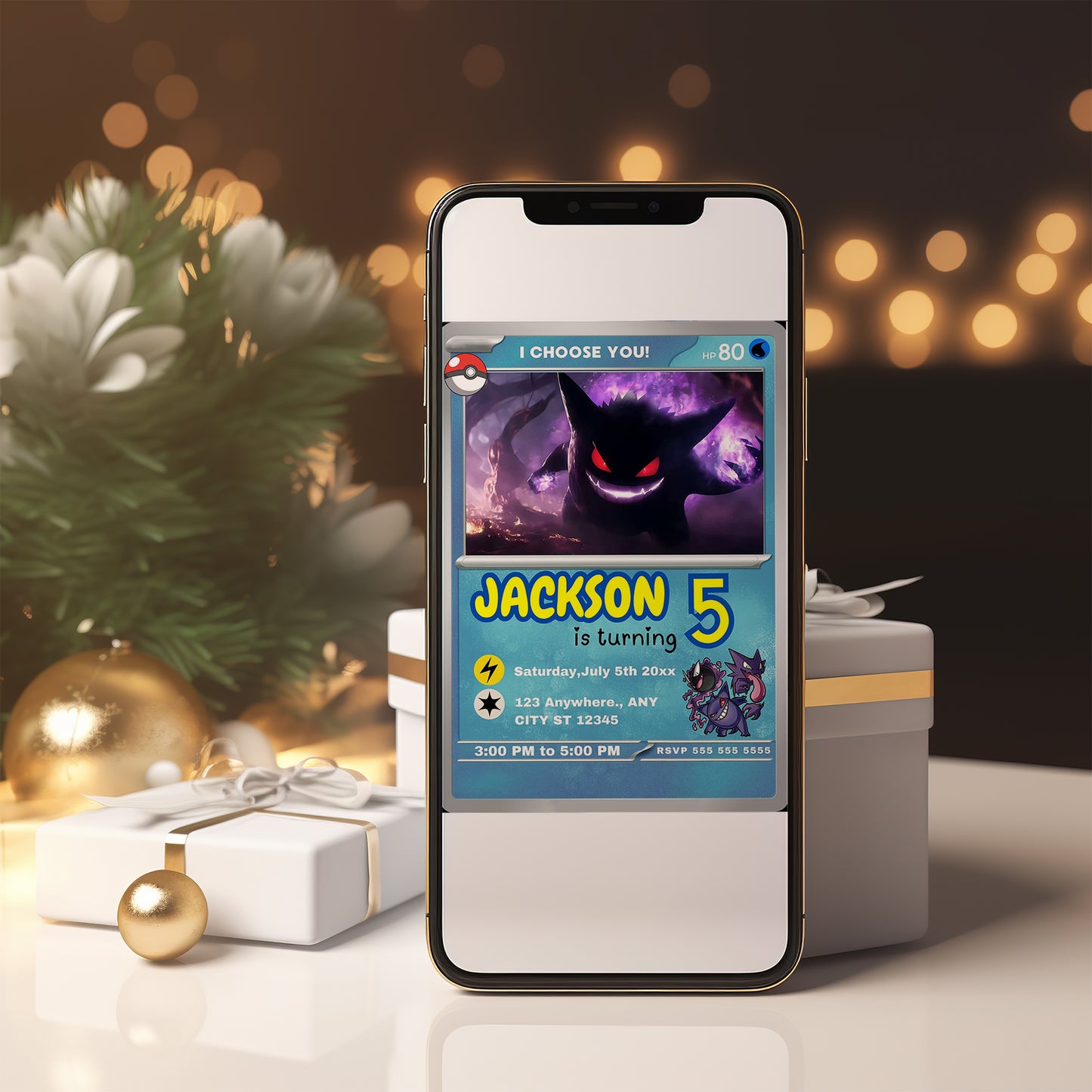 Gengar Invitation Template | Pokemon Card Birthday Invite - CreativeRino