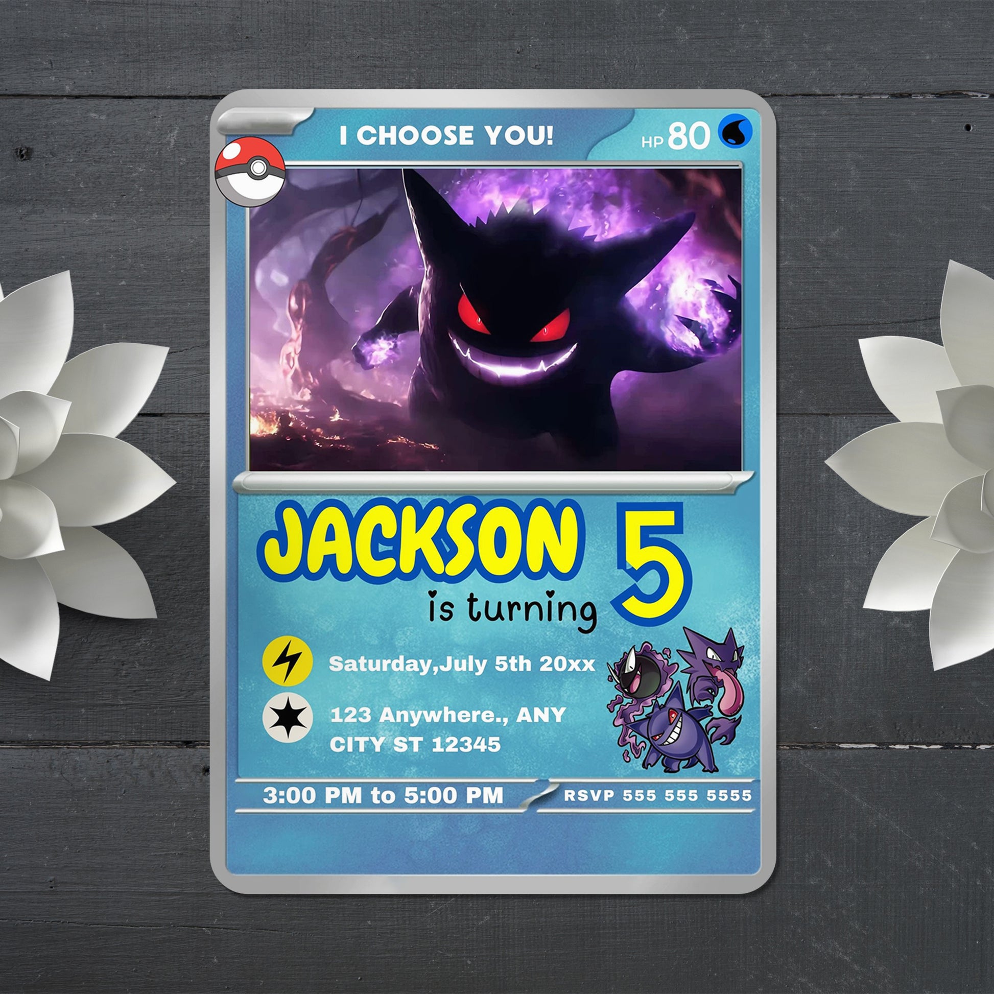 Gengar Invitation Template | Pokemon Card Birthday Invite - CreativeRino