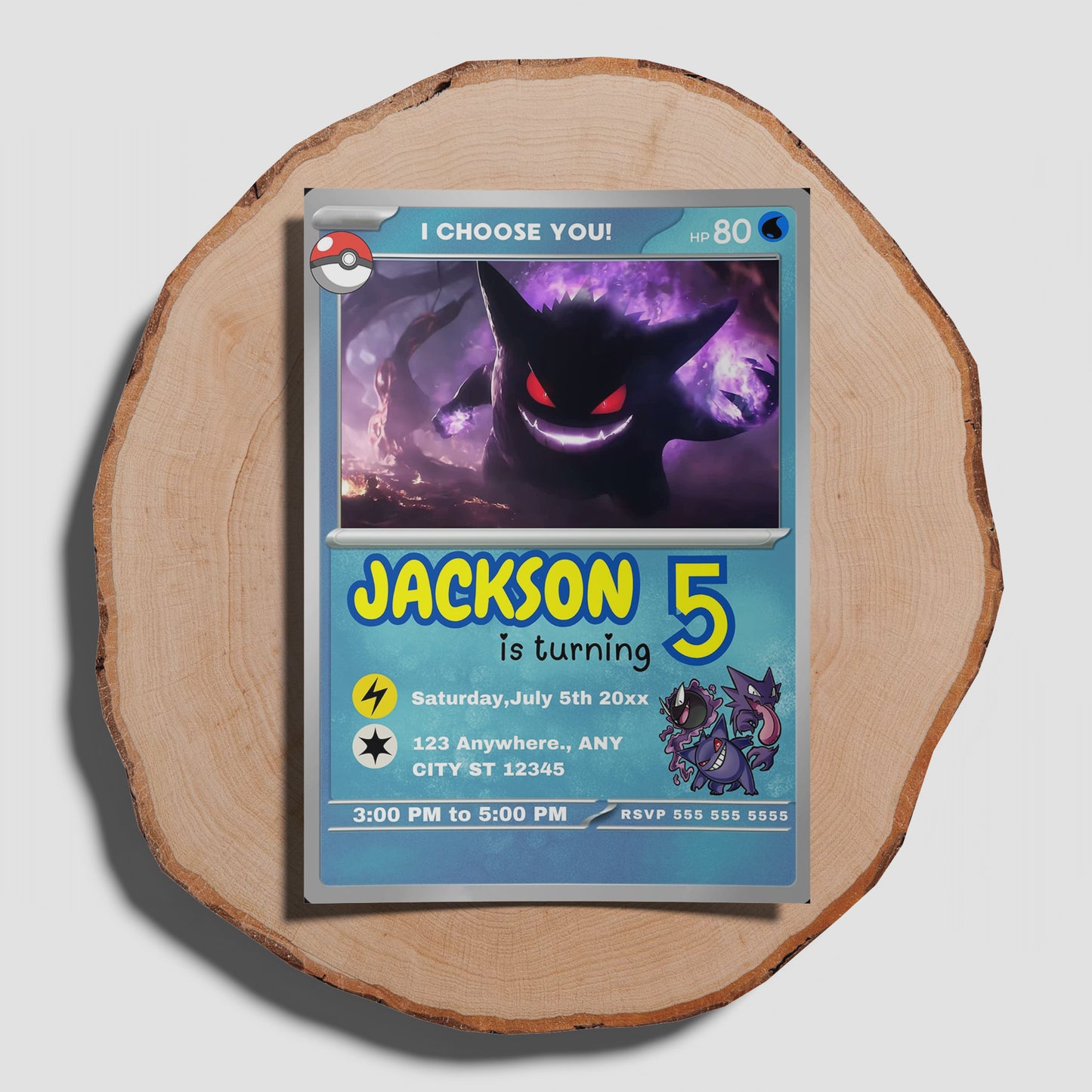 Gengar Invitation Template | Pokemon Card Birthday Invite - CreativeRino