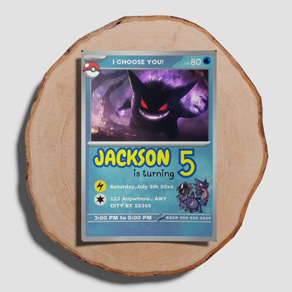 Gengar Invitation Template | Pokemon Card Birthday Invite - CreativeRino