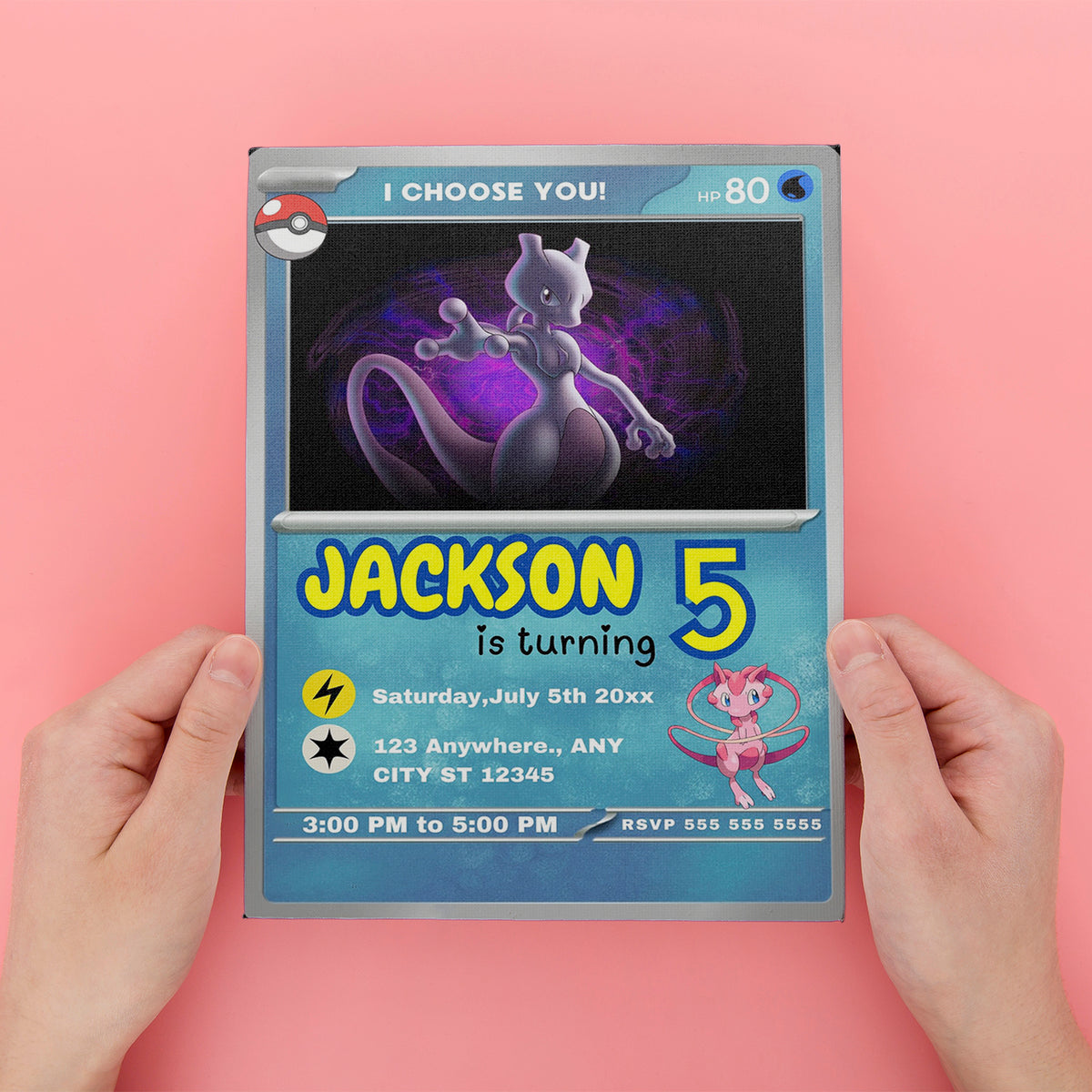 mewtwo Invitation Template | Pokemon Card Birthday Invite - CreativeRino