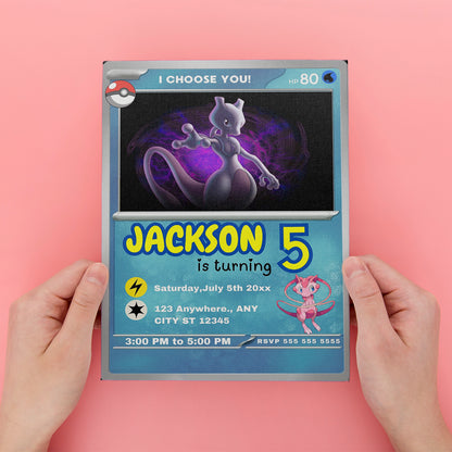 mewtwo Invitation Template | Pokemon Card Birthday Invite - CreativeRino