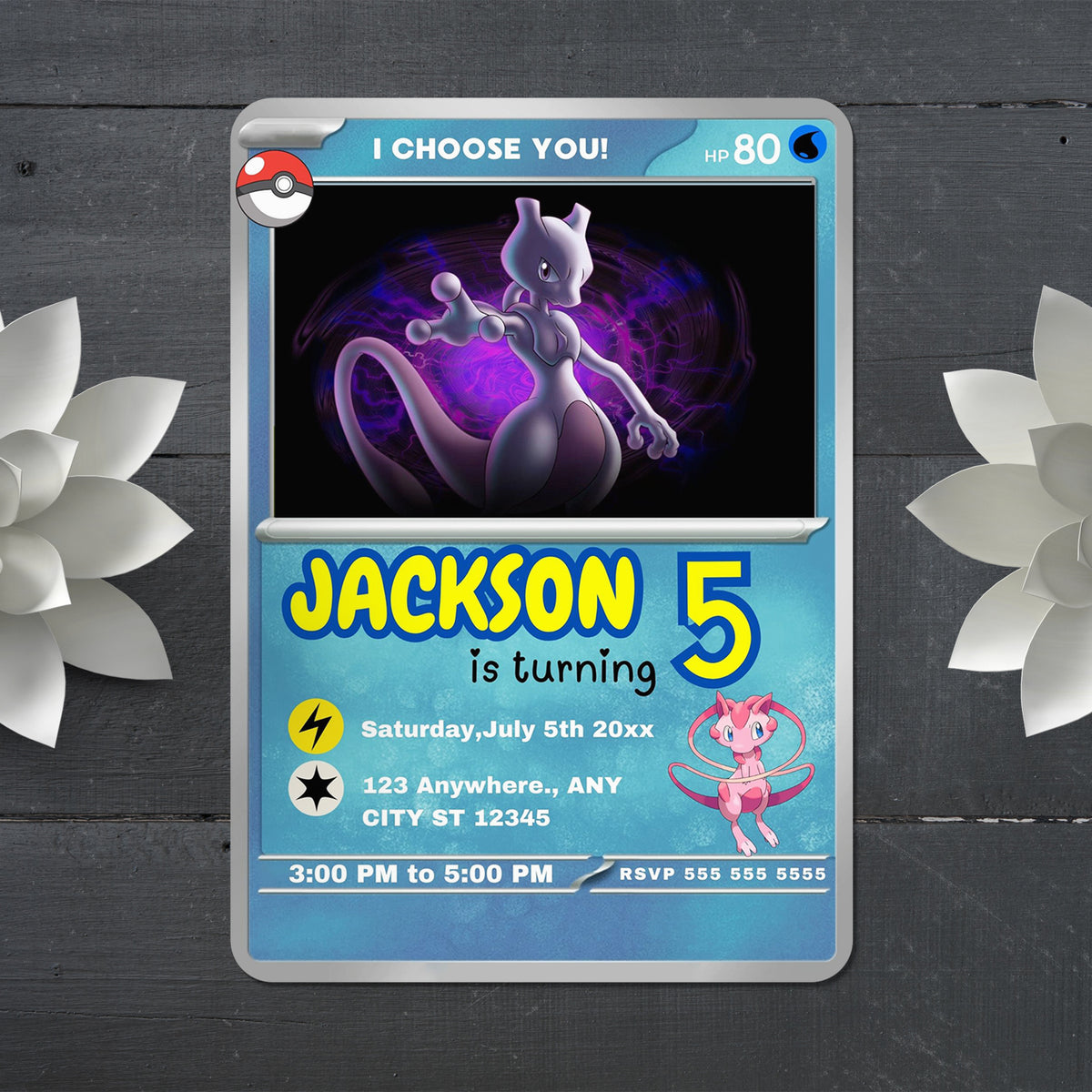 mewtwo Invitation Template | Pokemon Card Birthday Invite - CreativeRino