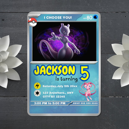 mewtwo Invitation Template | Pokemon Card Birthday Invite - CreativeRino