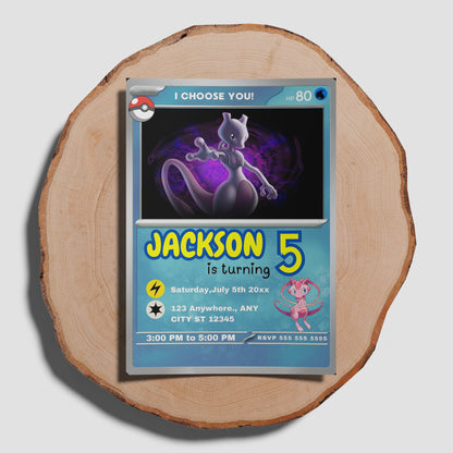 mewtwo Invitation Template | Pokemon Card Birthday Invite - CreativeRino