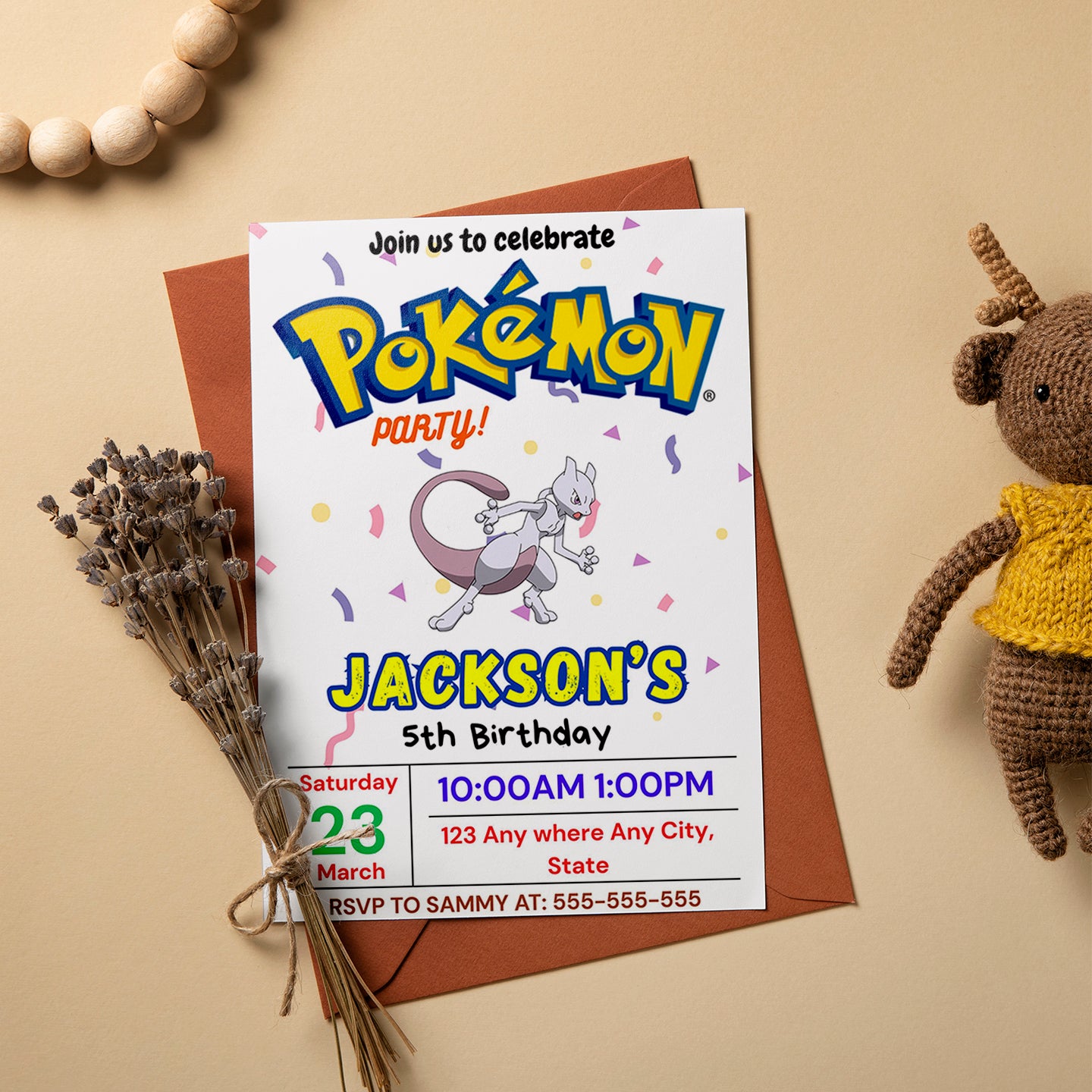 Mewtwo Birthday Invitation Template | Pokemon Invite - CreativeRino
