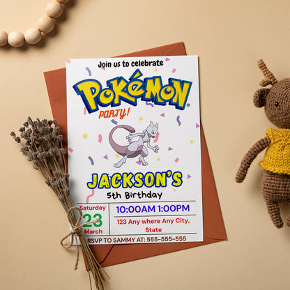 Mewtwo Birthday Invitation Template | Pokemon Invite - CreativeRino