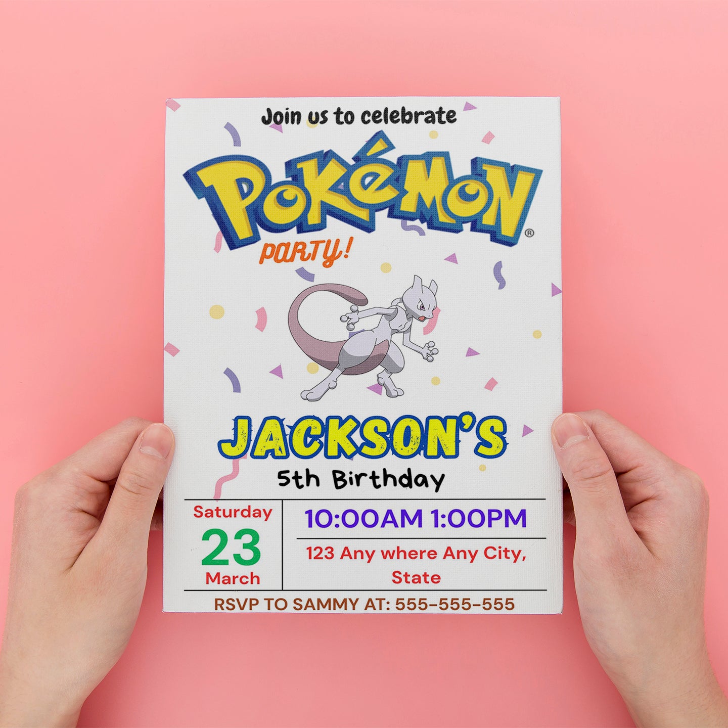 Mewtwo Birthday Invitation Template | Pokemon Invite - CreativeRino