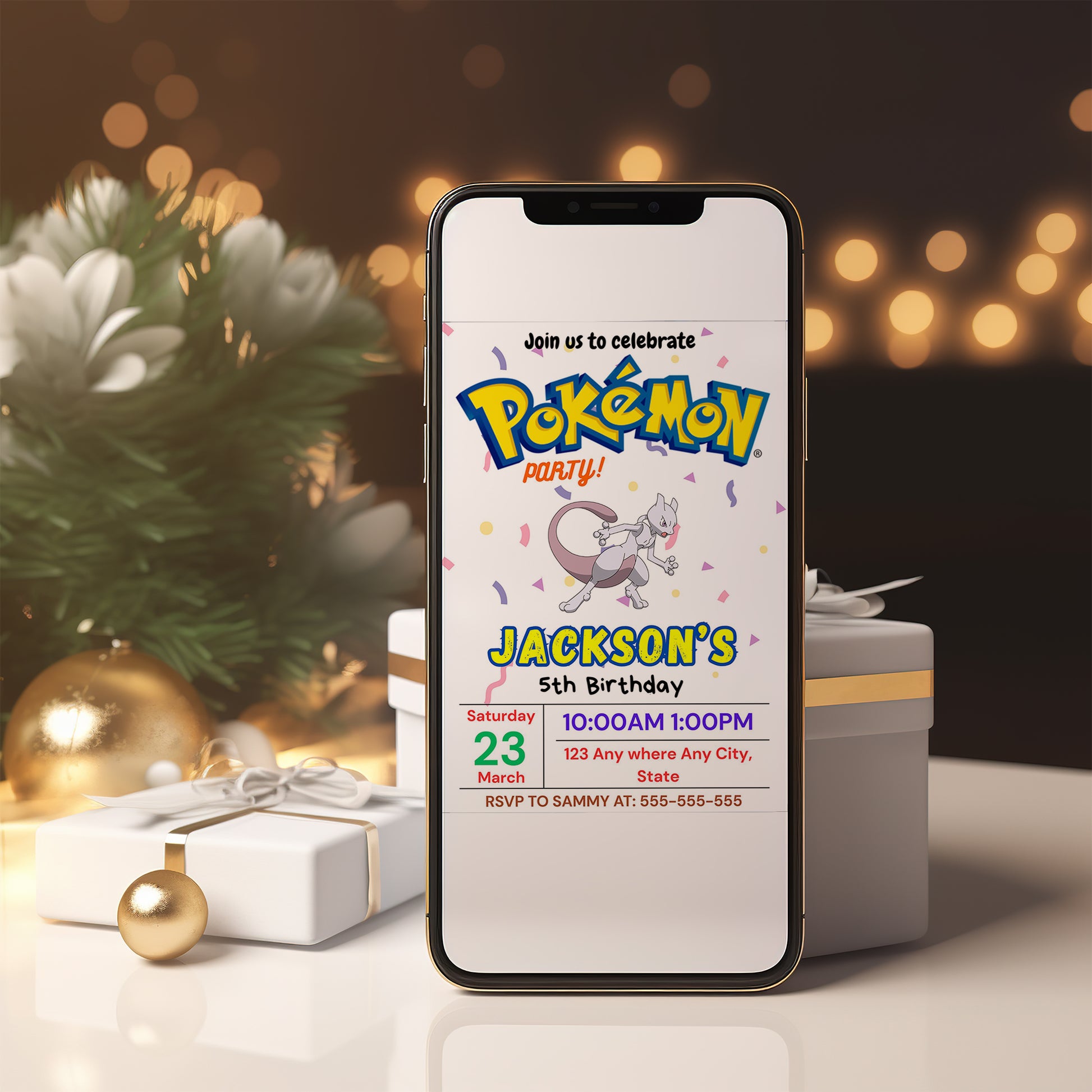 Mewtwo Birthday Invitation Template | Pokemon Invite - CreativeRino