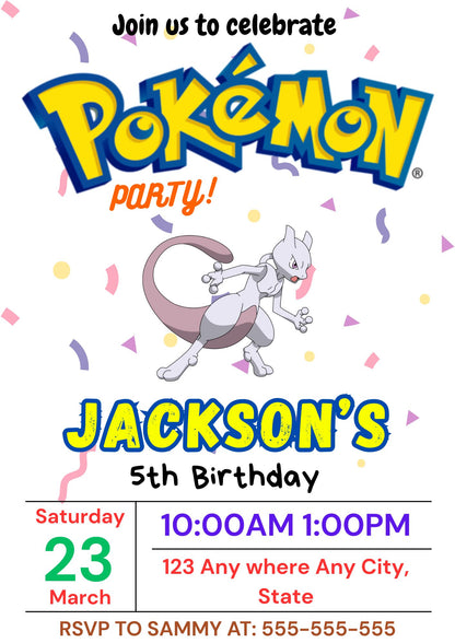 Mewtwo Birthday Invitation Template | Pokemon Invite - CreativeRino