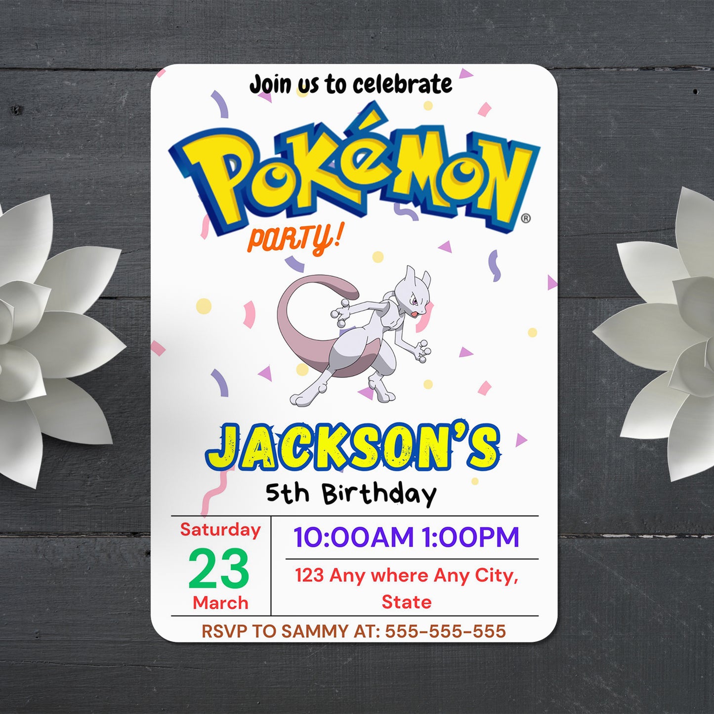 Mewtwo Birthday Invitation Template | Pokemon Invite - CreativeRino