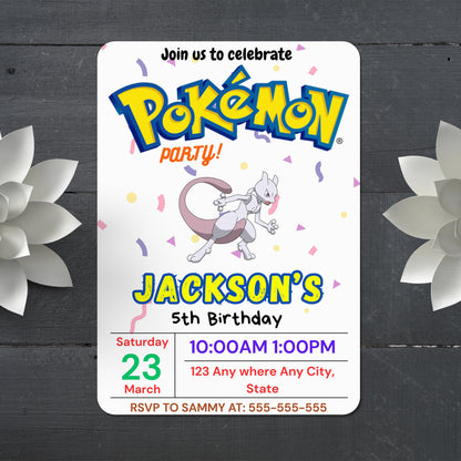Mewtwo Birthday Invitation Template | Pokemon Invite - CreativeRino