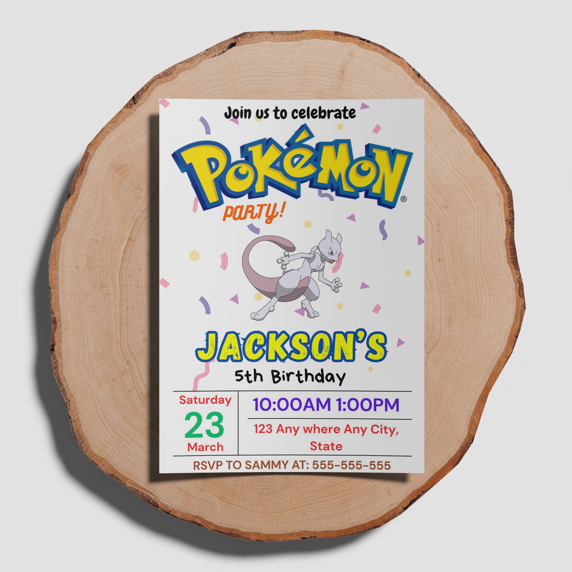 Mewtwo Birthday Invitation Template | Pokemon Invite - CreativeRino