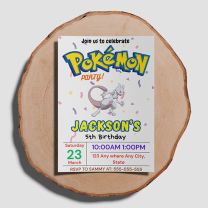 Mewtwo Birthday Invitation Template | Pokemon Invite - CreativeRino
