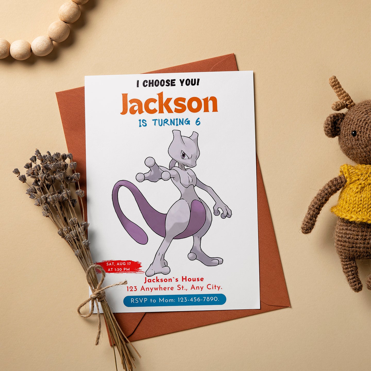 Mewtwo Birthday Party Invitation Template | Pokemon Invite - CreativeRino