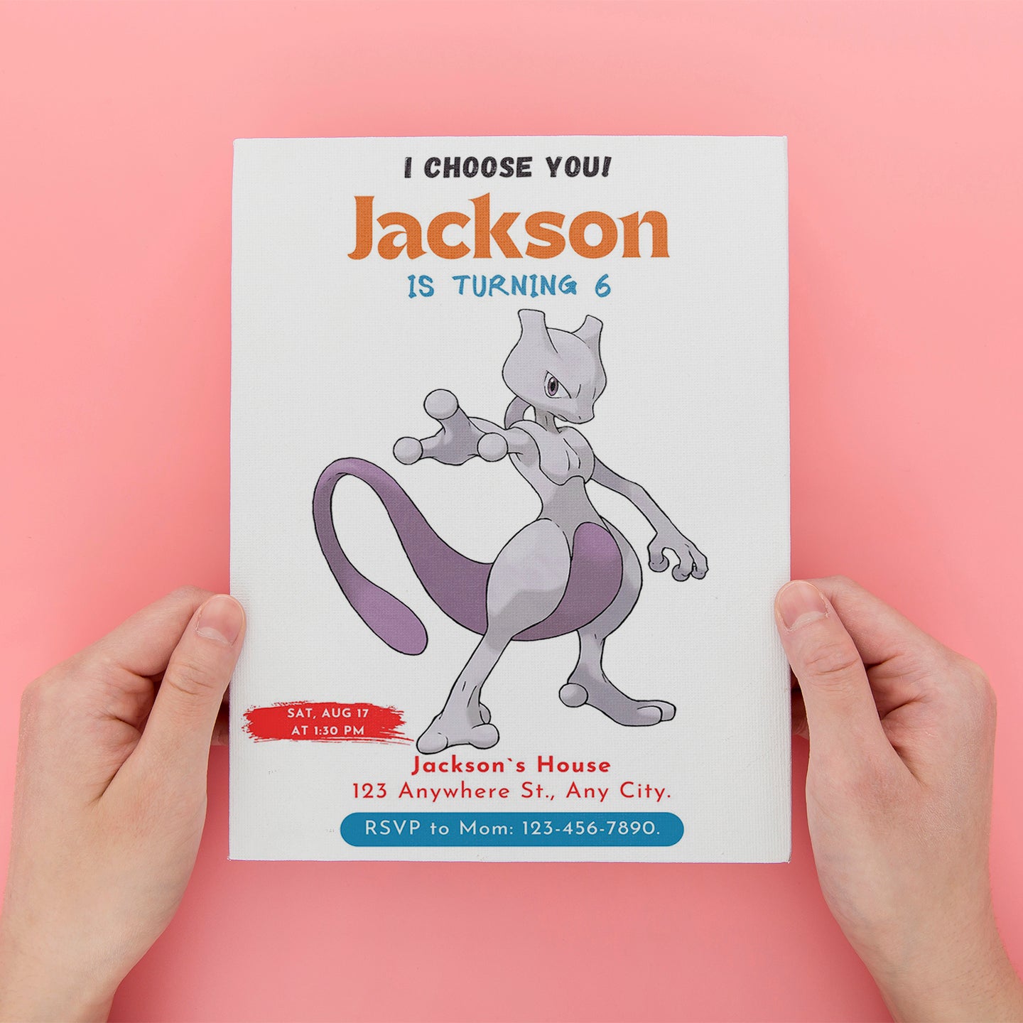 Mewtwo Birthday Party Invitation Template | Pokemon Invite - CreativeRino