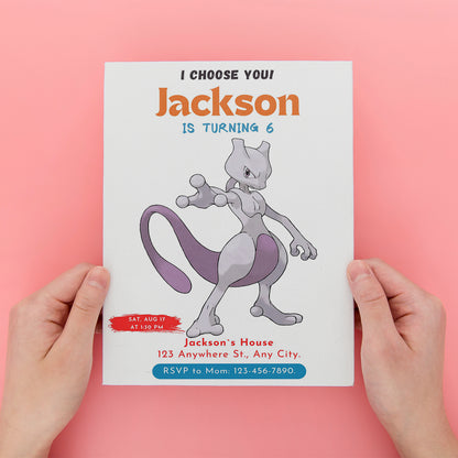 Mewtwo Birthday Party Invitation Template | Pokemon Invite - CreativeRino