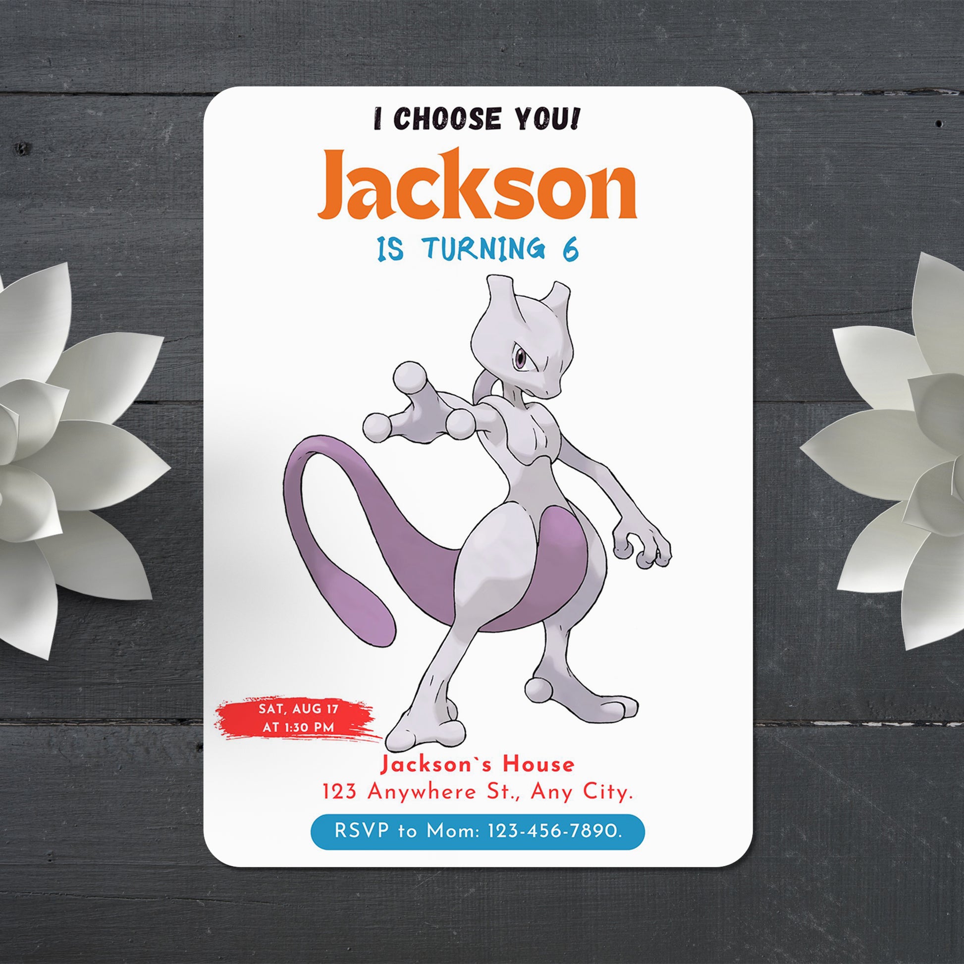 Mewtwo Birthday Party Invitation Template | Pokemon Invite - CreativeRino