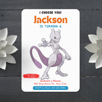 Mewtwo Birthday Party Invitation Template | Pokemon Invite - CreativeRino