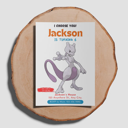Mewtwo Birthday Party Invitation Template | Pokemon Invite - CreativeRino