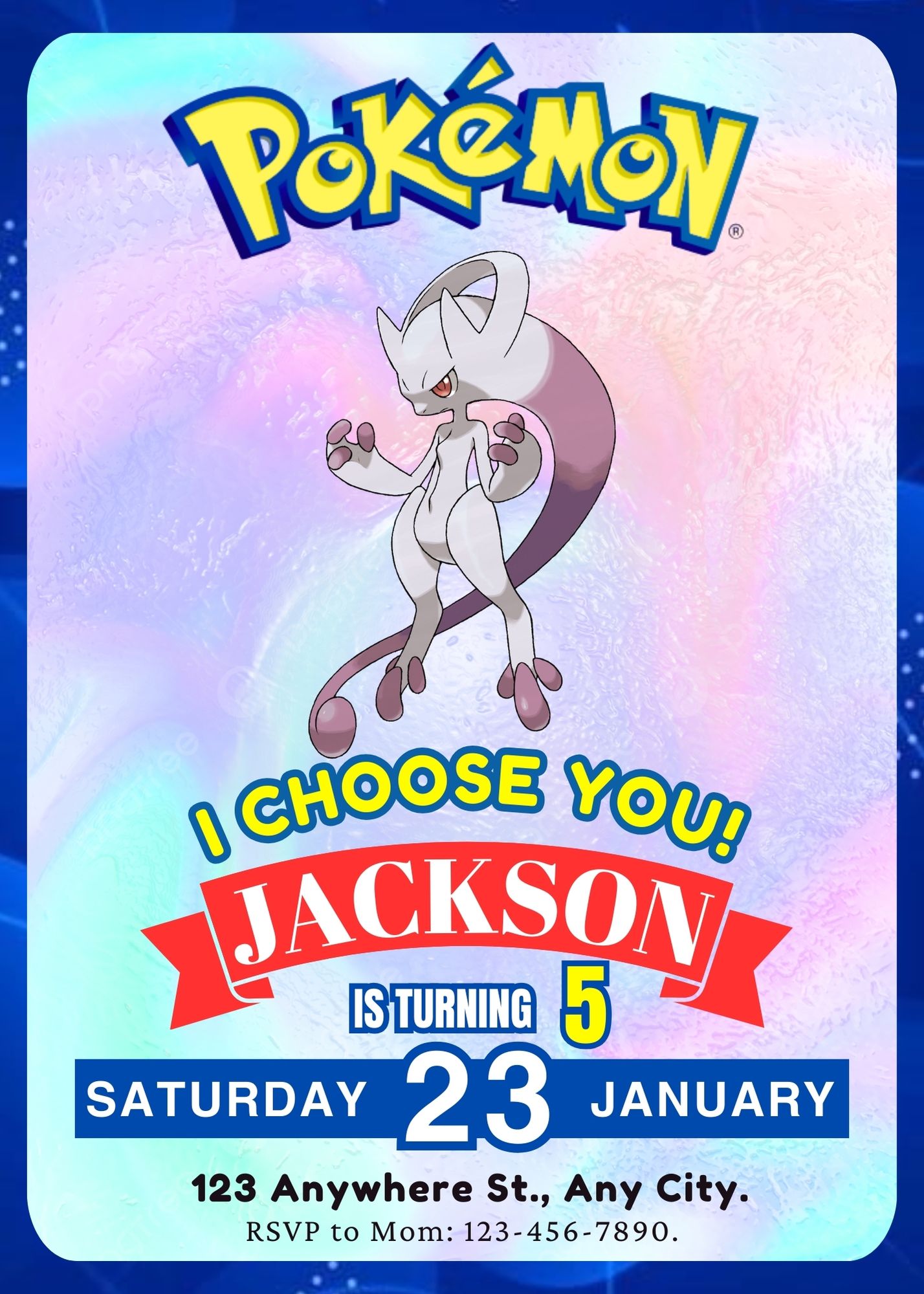 Mewtwo Invitation Template | Pokemon Birthday Invite - CreativeRino