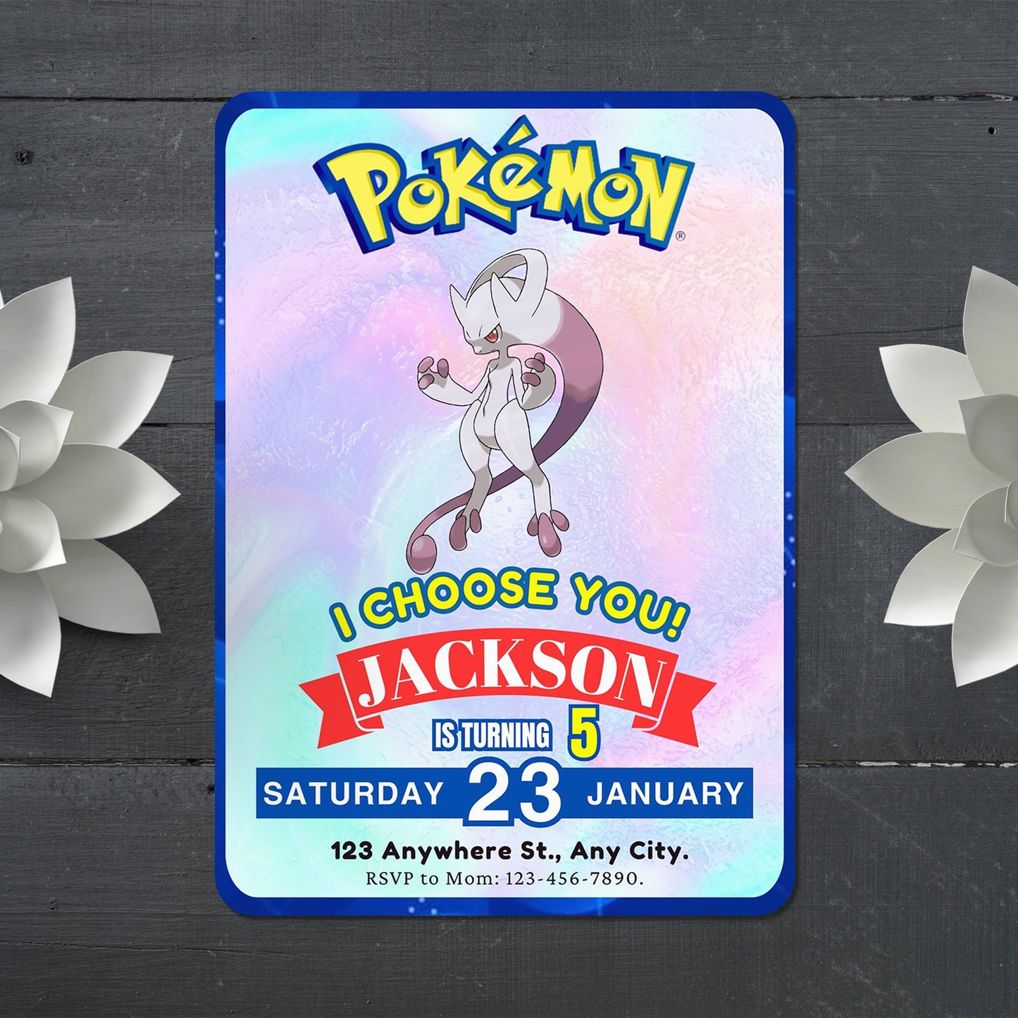 Mewtwo Invitation Template | Pokemon Birthday Invite - CreativeRino