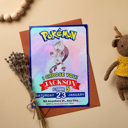 Mewtwo Invitation Template | Pokemon Birthday Invite - CreativeRino