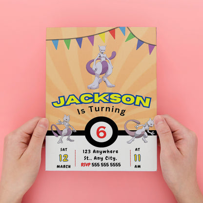 Mewtwo Pokemon Birthday Party Invitation Template - CreativeRino
