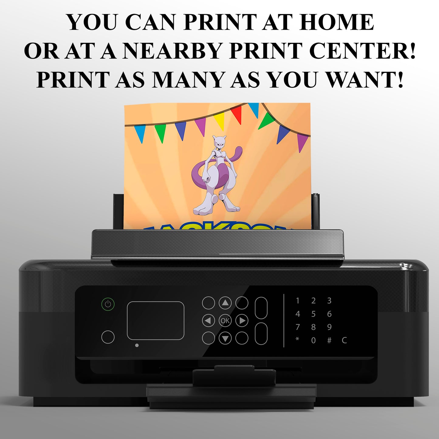 Mewtwo Pokemon Birthday Party Invitation Template - CreativeRino