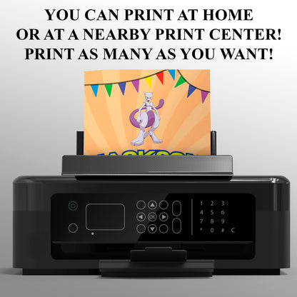 Mewtwo Pokemon Birthday Party Invitation Template - CreativeRino