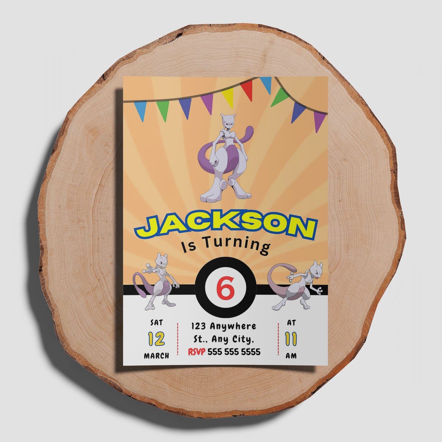 Mewtwo Pokemon Birthday Party Invitation Template - CreativeRino