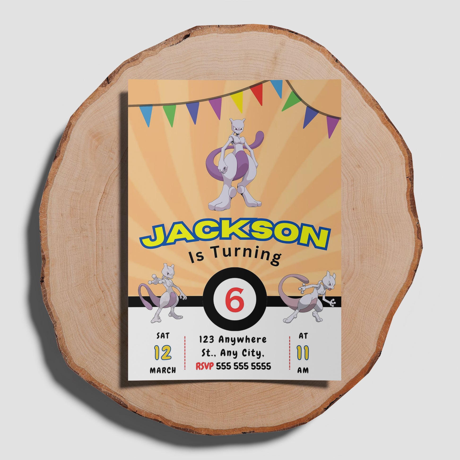 Mewtwo Pokemon Birthday Party Invitation Template - CreativeRino