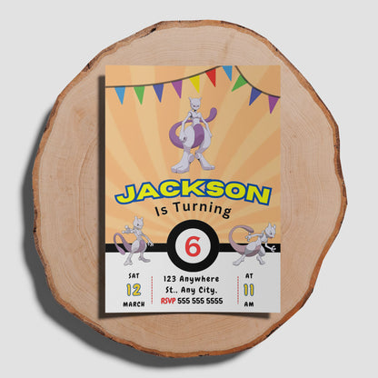 Mewtwo Pokemon Birthday Party Invitation Template - CreativeRino